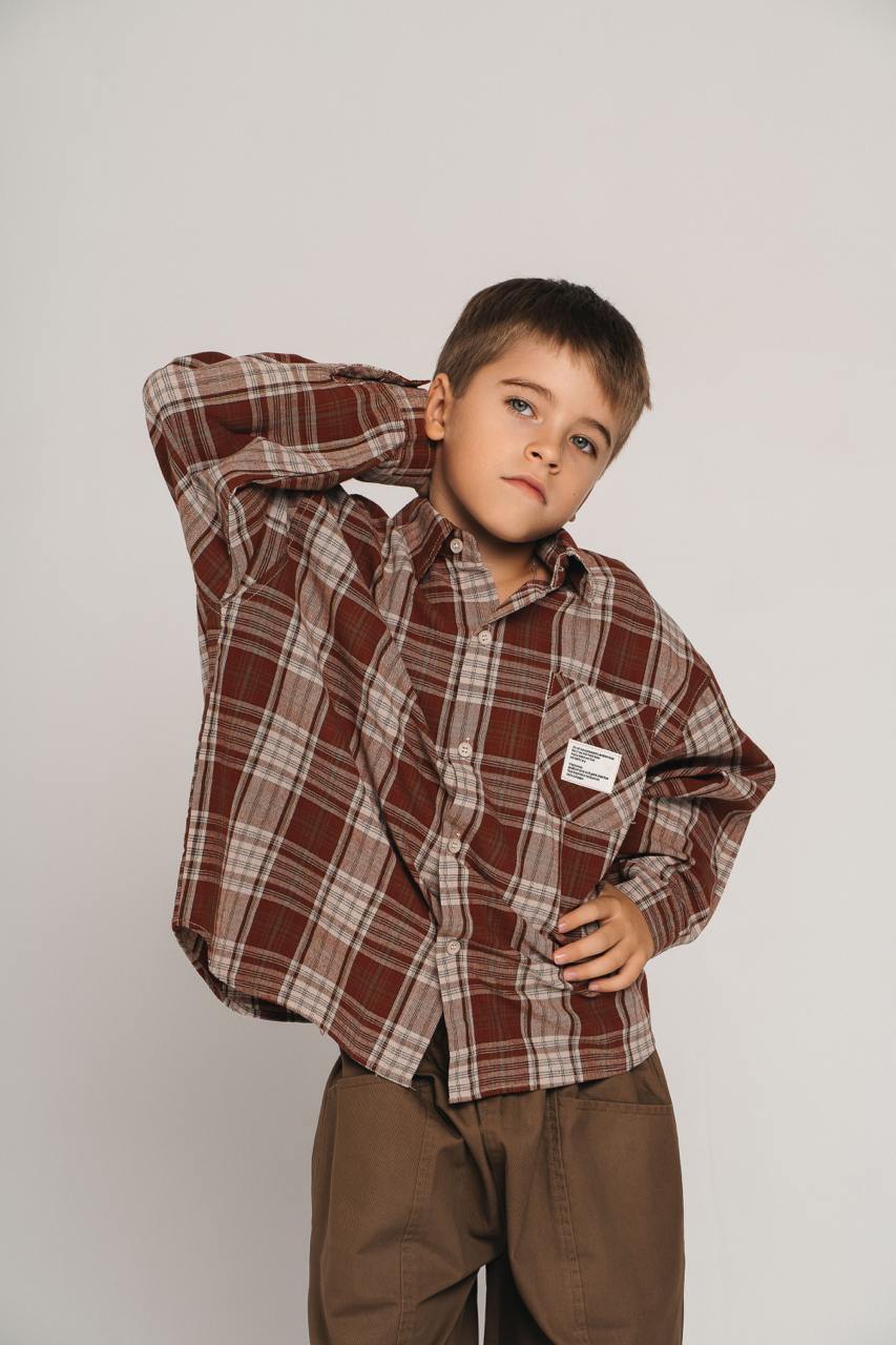 Рубашка Клетка бордо
